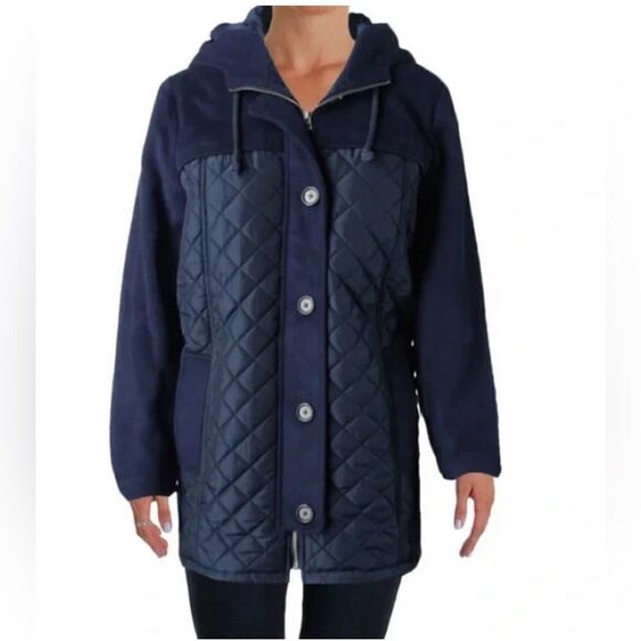 Lucky Brand Navy Quilted puffer Barn Jacket. Large NWT - Picture 1 of 7